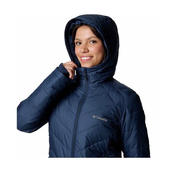 Columbia Heavenly Long Hooded Jacket Size L Navy Blue Great Condition - Picture 3 of 14